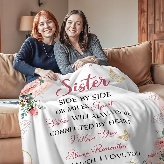 Sister Gifts Throw Blanket 60"x50", Gifts for Mothers Day, Sister Birthday Gifts for Women from Brother BFF Bestie, Friend Blankets for Sofa Couch Room, Best Friend Ever Gifts