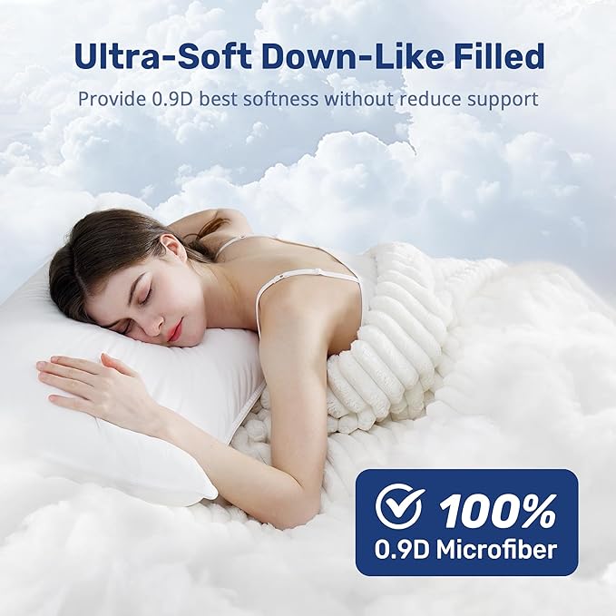 UNIKOME Ultra Soft Pillows Standard Size Set of 2 - Hotel Collection Luxury 100% Cotton Cover Down Alternative Bed Pillow, Fluffy Pillows for Back, Stomach or Side Sleepers