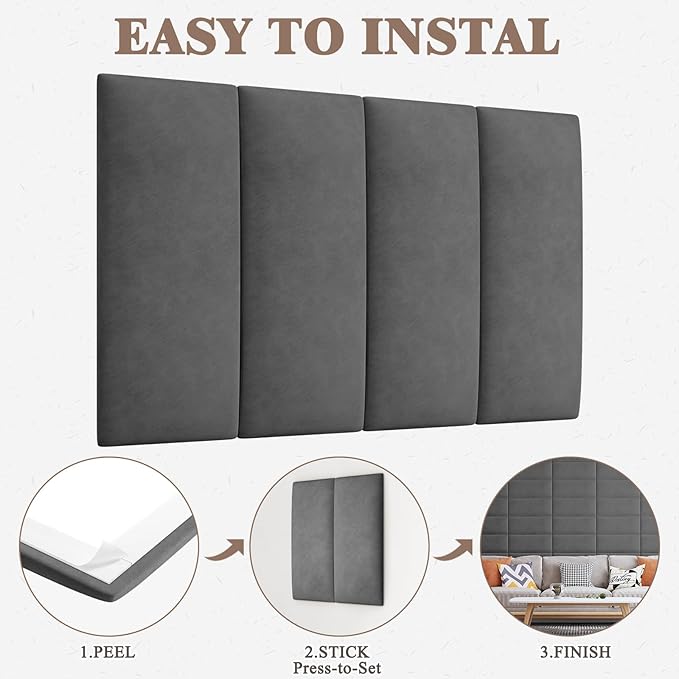 Upholstered Headboard for Full Twin Size Bed, Wall Mounted & Peel and Stick Headboard, Soundproof DIY Wall Panels, Leather Head Board in Modern Design for Bedroom (6 Panels, Each 23.62"x9.84"