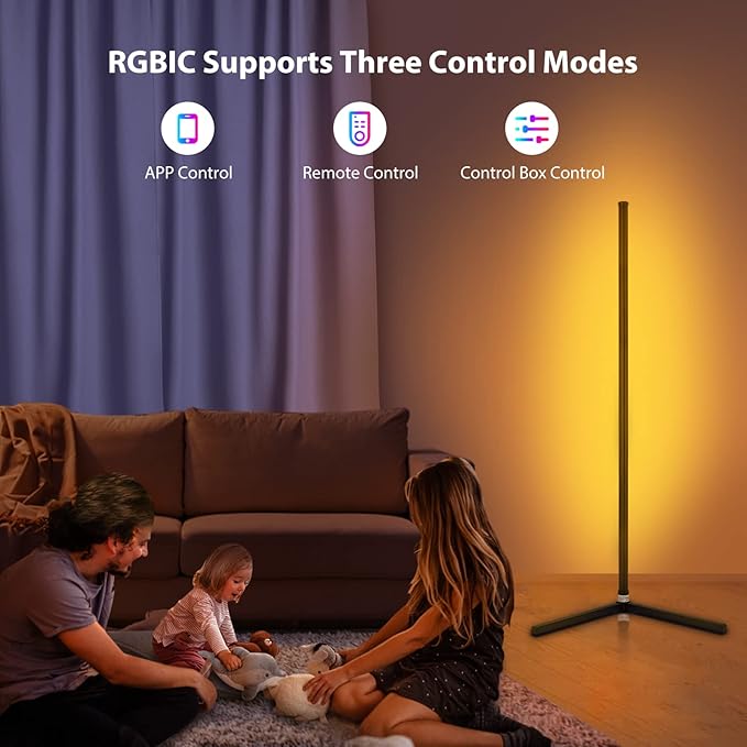 RGB Corner Floor Lamp, Bluetooth APP and Remote Control Music Sync LED Modern Floor Lamp for Living Room, Light Timing, 398 Dimmable Modes, 64.5" RGB Color Changing Mood Lighting
