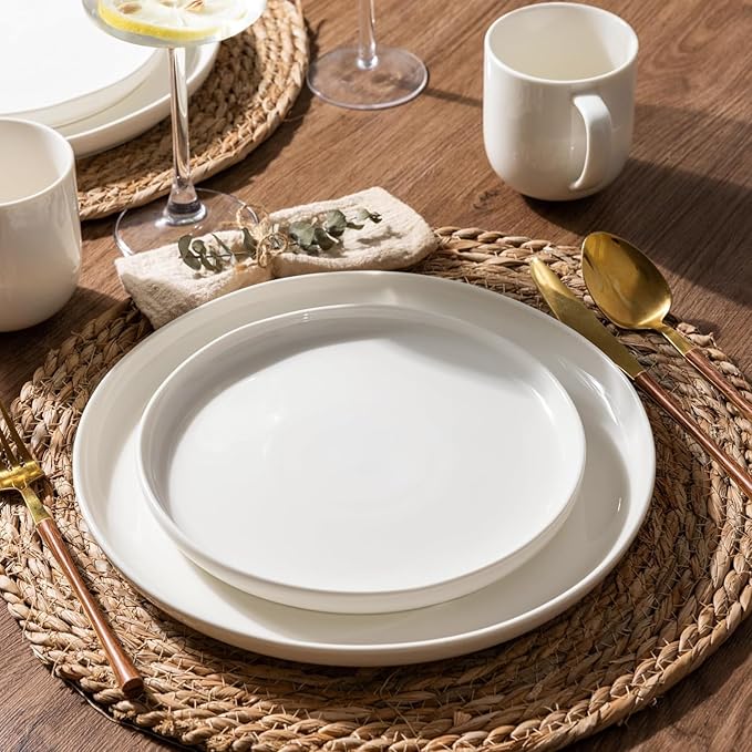 LERATIO Ceramic Dinnerware Sets for 8,Handcraft Wavy Rim Stoneware Plates and Bowls Sets,Highly Chip and Crack Resistant | Dishwasher & Microwave & Oven Safe Dishes set,Service for 8(24pc)-Pearl White