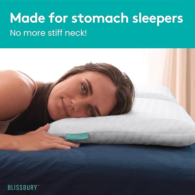 BLISSBURY 2.2 Inch Super Thin Pillow for Sleeping | Cool-to-Touch Premium Memory Foam Flat Pillow for Stomach Sleeper | for Back & Stomach Sleeper | Certified Foam for Neck and Back Support |