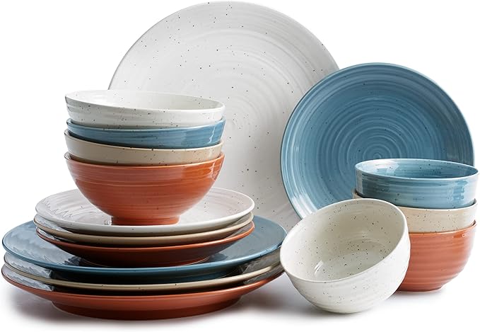 Sango Siterra Painter's Palette 16-Piece Stoneware Dinnerware Set – Service for 4, Multicolor with Unique Flecked Design, Perfect for Everyday Dining & Entertainment, Microwave & Dishwasher Safe