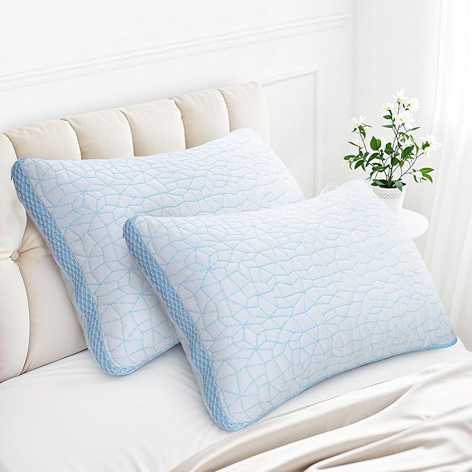 Shredded Memory Foam Pillow, Bed Pillows for Sleeping on Back, Stomach and Side Sleeper, Adjustable Pillows with Washable Cover (King - 2 Packs)