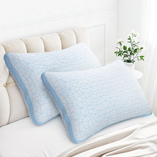 Shredded Memory Foam Pillow, Bed Pillows for Sleeping on Back, Stomach and Side Sleeper, Adjustable Pillows with Washable Cover (King - 2 Packs)