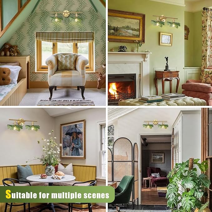 2 Light Bathroom Vanity Lights Over Mirror, Gold Wall sconces with Green Glass Shade Bathroom Sconce mid Century Wall Sconce Light Vintage Wall Lighting Fixture for Bedside Bedroom Doorway