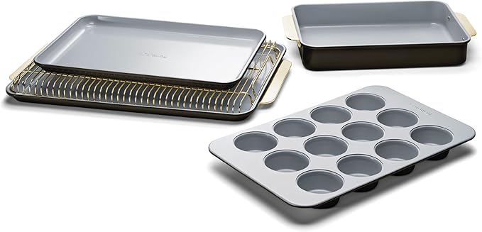 Caraway Nonstick Ceramic Bakeware Set (5 Pieces) - Baking Sheets, Assorted Baking Pans & Storage - Aluminized Steel Body - Non Toxic, PTFE & PFOA Free - Black