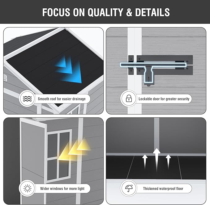 6x5 FT Outdoor Storage Resin Shed with Floor, Waterproof Plastic Garden Tool Shed with Windows, Vents & Lockable Door and Sloped Roof, Easy to Assemble Bike Shed for Patio, Backyard, Lawn, Grey
