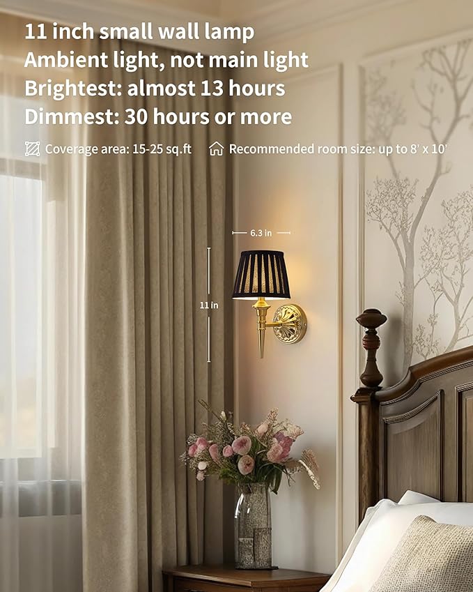 KDG Cordless Wall Sconces Set of 2, Small Wireless 5200mAh Rechargeable Battery Fabric LED Wall Lamps, Portables Lightings for Wall Painting, Living Room, Bedroom, Hallway, Gifts (Black Lampshde)