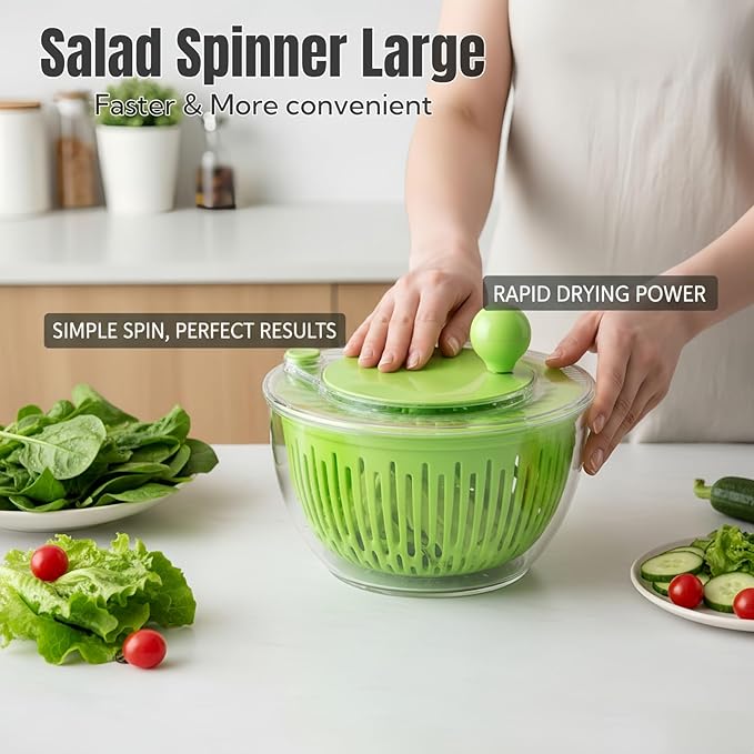 Salad Spinner, Large Vegetables Wash Bowl, 4.8 Qt Fruits Lettuce Dryer with 5 Blade Slicer and Slicer Egg Yolk Strainer Shredder for Salad Cleaner