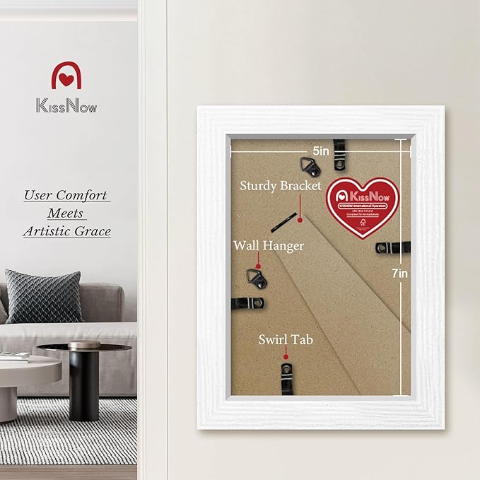 5x7 Picture Frame 4 Pack, White Solid Wood Gallery Photo Frame, Wall Hanging or Tabletop Display