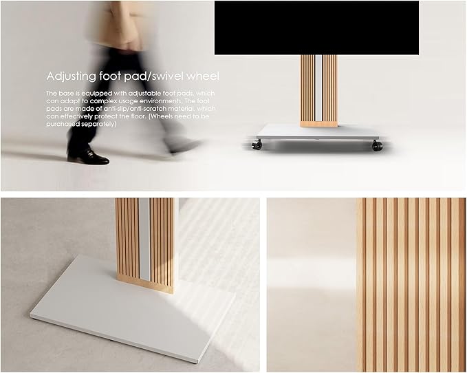 FITUEYES Design Wood TV Stand Swivel Mount with Hidden Back Storage for 55-88 inch TV Screens, Scandinavian Style Tall Floor TV Stand for Home Decor with Reinforced Base, Zen Series, White