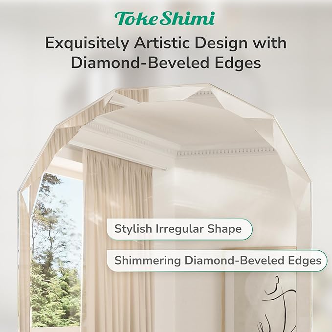 TokeShimi 30x36 Beveled Bathroom Mirror Frameless Stylish, Irregular Wall Mirrored, Shatterproof Decorative Oval Bathroom Vanity Mirror Modern Round for Living Room, Entryway, Restroom