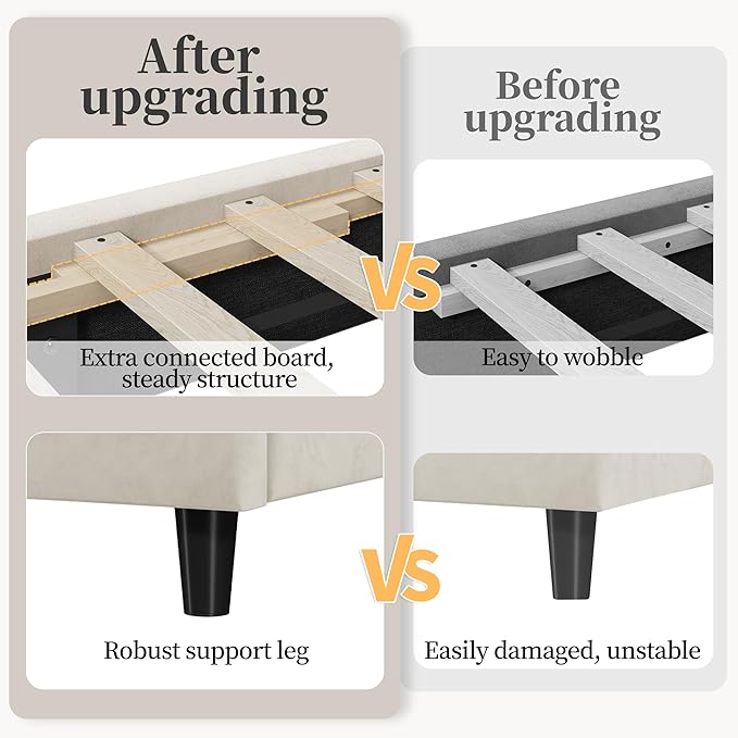 Yaheetech Twin Bed Frame Upholstered Platform Bed with Wing Side/Wooden Slat Support/Tufted Headboard with Wing Side/Mattress Foundation/No Box Spring Needed,Beige Twin Bed