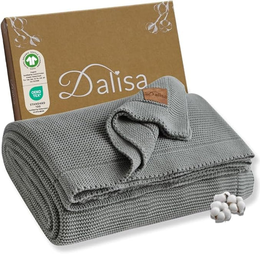 Dalisa 100% Organic Turkish Cotton Throw Blanket - GOTS Certified, Cozy - Perfect for Couch, Bed, and Home Decor - Boho Vintage Knit Alina (Green, 50x60)