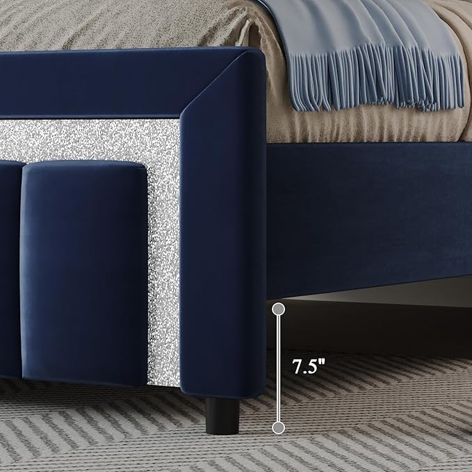 HOMBCK Twin Bed Frame with Headboard and Footboard, Upholstered Bed Frame Twin Size with Diamond Design, No Box Spring Needed, Easy Assembly, Blue