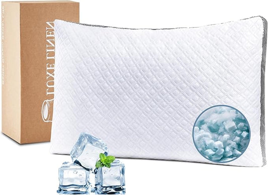 Tencel Queen Bed Pillows, Shredded Memory Foam Pillows, Adjustable Bed Pillow for Sleeping, 20"x30" Cooling Tencel Circular Knit Pillows for Side, Back, Stomach Sleepers（Pack of 1）