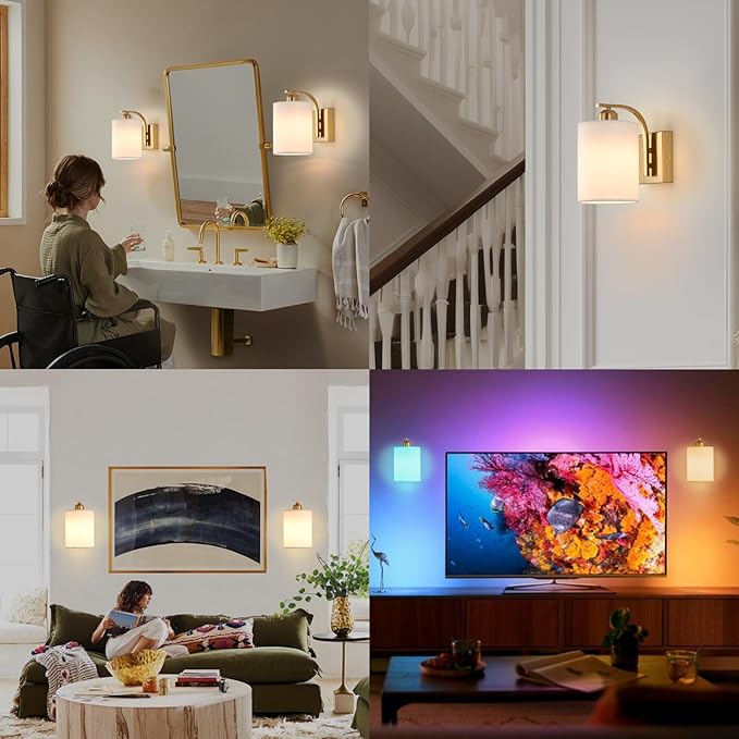 Battery Operated Wall Sconce Set of 2,Gold Rechargeable Wall Lights with Remote Control,15 Colours Wireless Wall Sconce with 3000mAh Dimmable Detachable Bulb for Bedroom, Living Room and Hallway