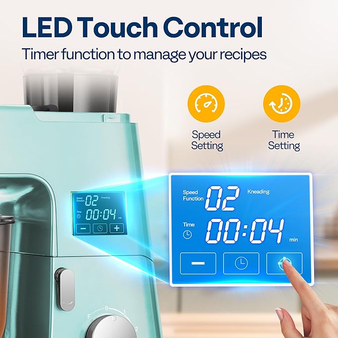 VIVOHOME 9 in 1 Multifunctional Stand Mixer with Fermentation, 6 Speed 7.5 Quart Kitchen Electric Food Mixer with Timer, Meat Grinder, Juice Blender, Vegetable Slicer, Pasta and Cookie Maker, Blue