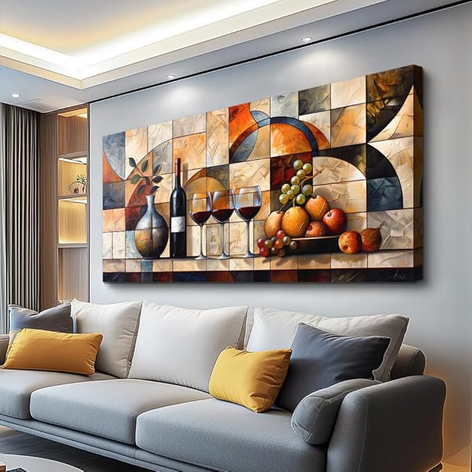 PHAOHUAXM Large Canvas Wall Art For Living Room Office Restaurant Wall Decor For Bedroom Abstract Wine Glass Oil painting Framed Decor Printing Artwork Farmhouse Home Decor Mural Aesthetics 30"X60"