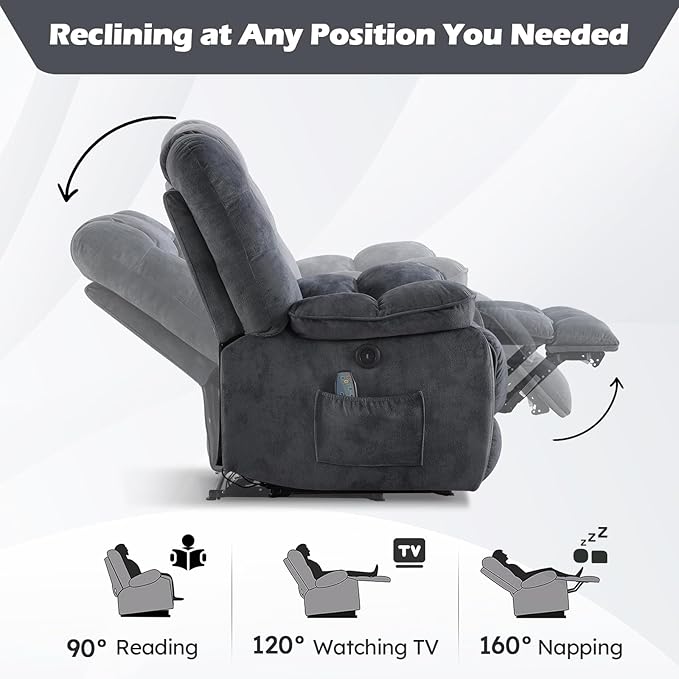 Oversized Electric Recliner Chair with Massage and Heat, 41" Wide Power Reclining Chairs with USB Port, Breathable Fabric Overstuffed Reclining Sofa for Living Room Bedroom (No Lift)