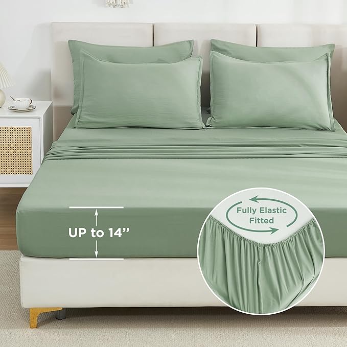 Litanika Oversized King Comforter Sets Sage Green - 7 Pieces Bed in a Bag Oversized King Bedding Comforter Sets, Solid Lightweight Bed Set with Comforter, Sheets, Pillowcases & Shams