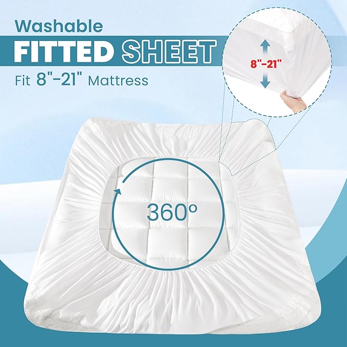 Pillow Top Mattress Topper Queen Size, 3 Inch Dual Layer Mattress Topper, 1 Inch Cooling Pillow Topper and 2 Inch Gel Memory Foam Mattress Topper for Back Pain