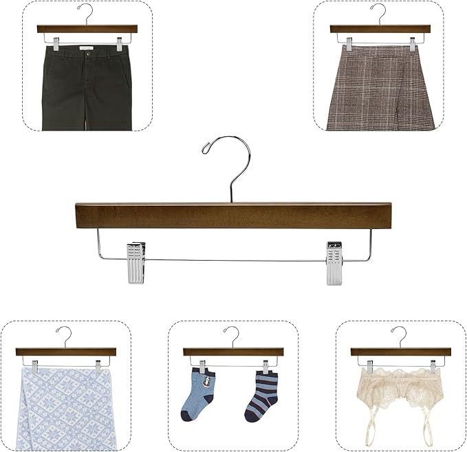Nature Smile Wooden Pants Skirt Trousers Hangers with Clips (10Pcs Retro)
