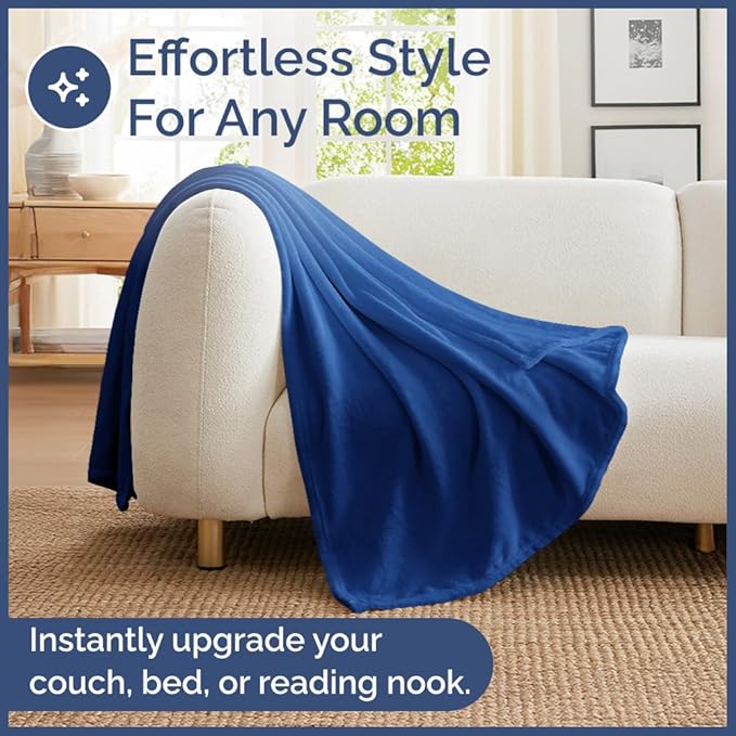 Ultra Soft Fleece Blanket Throw Size - Flannel Fleece Luxury Throw Blanket - Lightweight for Couch Bed Chair - Thick, Warm & Breathable - All Season Cozy Anti-Static Microplush Bedding, Royal Blue