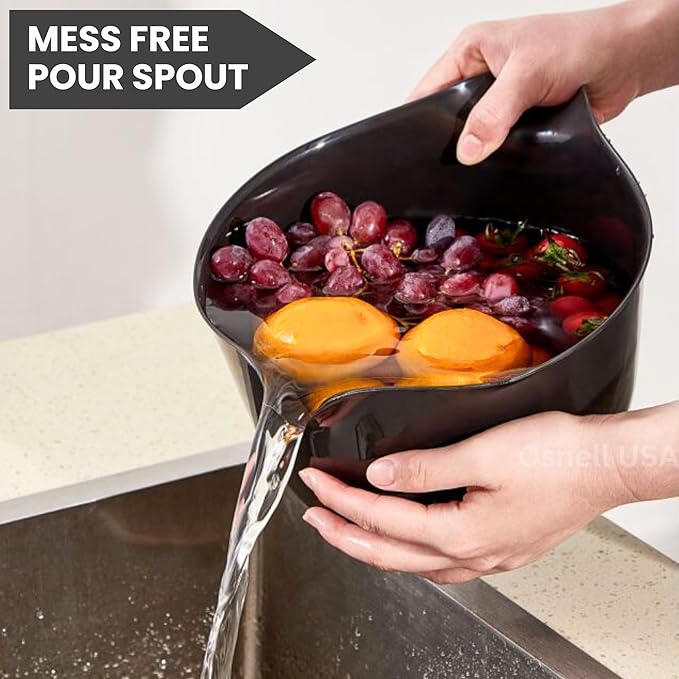 2 Pcs Large Mixing Bowls with Handles, 3.6 qt - Plastic Nesting Bowls for Kitchen, Lightweight Batter Bowls, Easy to Clean, Black & Gray