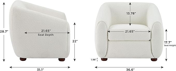 Modern Accent Chair for Living Room, Upholstered Armchair with Boucle Fabric, Single Sofa Chair with Solid Wood Legs, Boucle, White