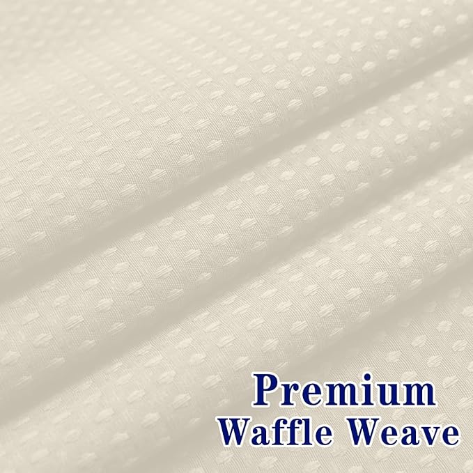No Hooks Required Waffle Weave Shower Curtain with Snap in Liner-Hotel Grade Waterproof & Mesh Top Window Spa Like Small Stall Bath Curtain Machine Washable 54Wx80L Beige