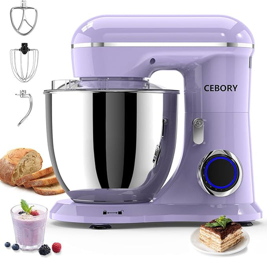 3-IN-1 Electric Stand Mixer, 6.5QT Bowl 660W 10-Speed Kitchen Mixer, Household Food Mixers include Dough Hook, Beater and Whisk, Bread Cake Mixer for Baking and Most Home Cooks, Purple