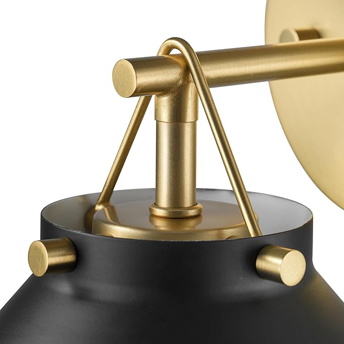 GLOBE Electric 65000102 1-Light Plug-in or Hardwire Wall Sconce, Matte Black, Matte Brass Accents, 6ft Black Braided Fabric Cord, in-Line Rocker Switch, Wall Lights for Living Room