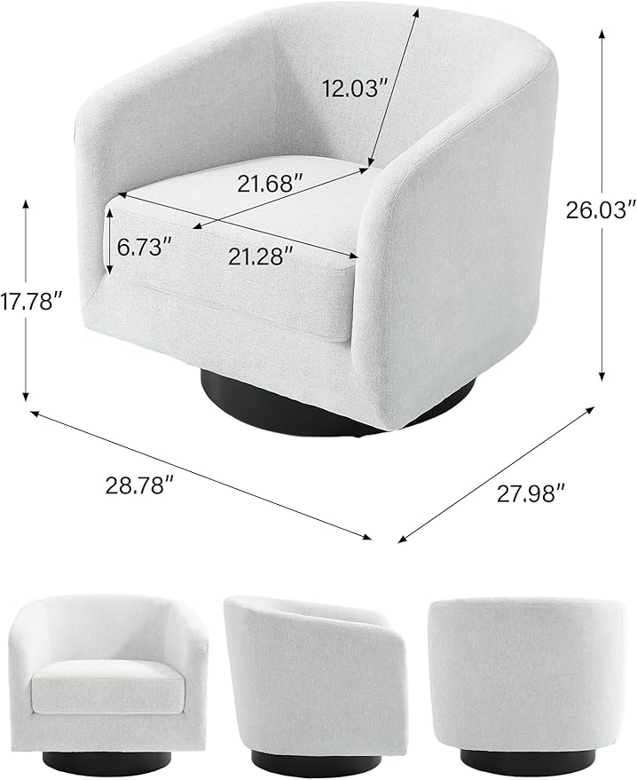 Swivel Barrel Accent Chair, Modern Round Chenille Fabric Arm Chair for Living Room, Bedroom, Comfy Club Reading Chairs for Adults（Chenille Fabric, Beige, Set of 2