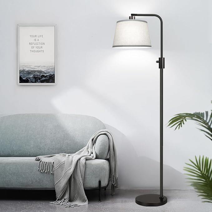 【Upgraded】 Dimmable Floor Lamp, 1000 Lumens LED Edison Bulb Included, Arc Floor Lamps for Living Room Modern Standing Lamp with Gray Shade, Tall Lamps for Living Room Bedroom Office Dining Room