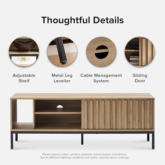 mopio Norwin TV Stand, Rustic Modern Industrial Television Stand for 60/65/70 inch TV, Fluted Entertainment Center with Storage, Wood Media Console Credenza Cabinet Table (Oak 64" TV Stand)