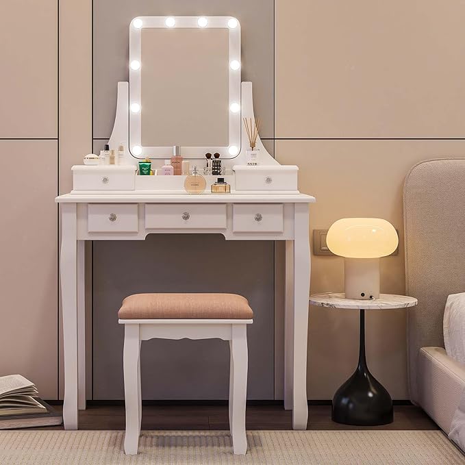 Vanity Desk with Mirror and Lights Makeup Vanity with Lights and Drawers Makeup Vanity Table with Lights Make Up Vanity Desk and Stool Set