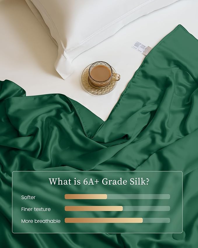 THXSILK Silk Blanket, 100% Mulberry Silk Cooling Throw, Soft and Lightweight Blanket for Bedroom, Sofa, Travel, All-Season (Emerald Green, King)