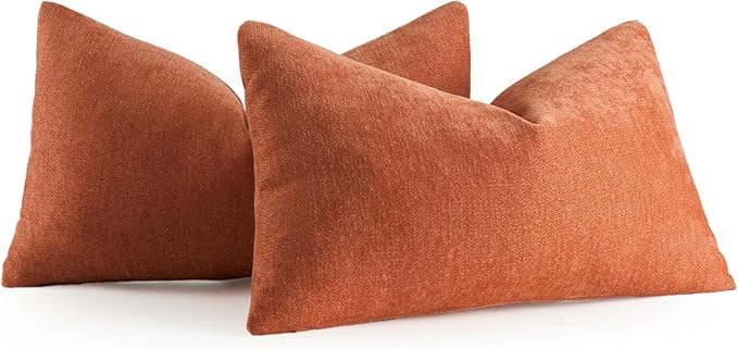 MIULEE Pack of 2 Orange Decorative Fall Pillow Covers 12x20 Inch Soft Chenille Couch Throw Pillows Farmhouse Cushion Covers for Home Decor Sofa Bedroom Living Room