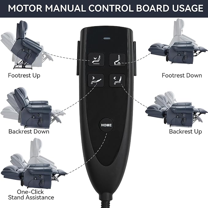 Dual Motor Power Lift Chair, Lay Flat Recliner Chair, Electric Recliner with Massage and Heat for Elderly, Remote Control, Infinite Position, Standing Assistance, USB Ports (Blue, Genuine Leather)