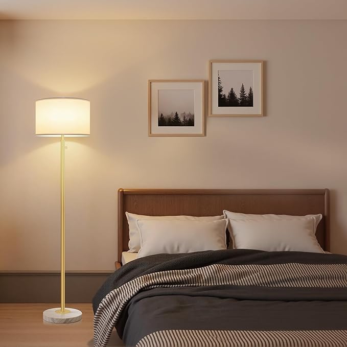 Floor Lamp for Living Room,Dimmable Floor Lamp, Modern Standing Lamp with Marble Base,Tall Standing Lamp for Bedroom, Reading, Office & Kids' Room,LED Bulb Included(Gold)