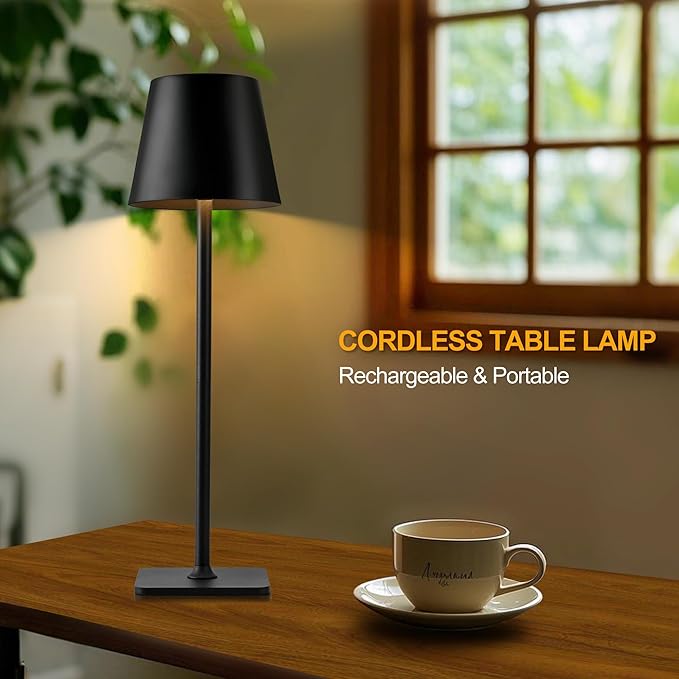 Cordless Table Lamps Rechargeable, Adjustable Height, 5200mAh Battery Operated Lamp, 3 Color Stepless Dimming Up, Outdoor Table Lamps for Dining, Bedroom, Outdoor (2 Pack)
