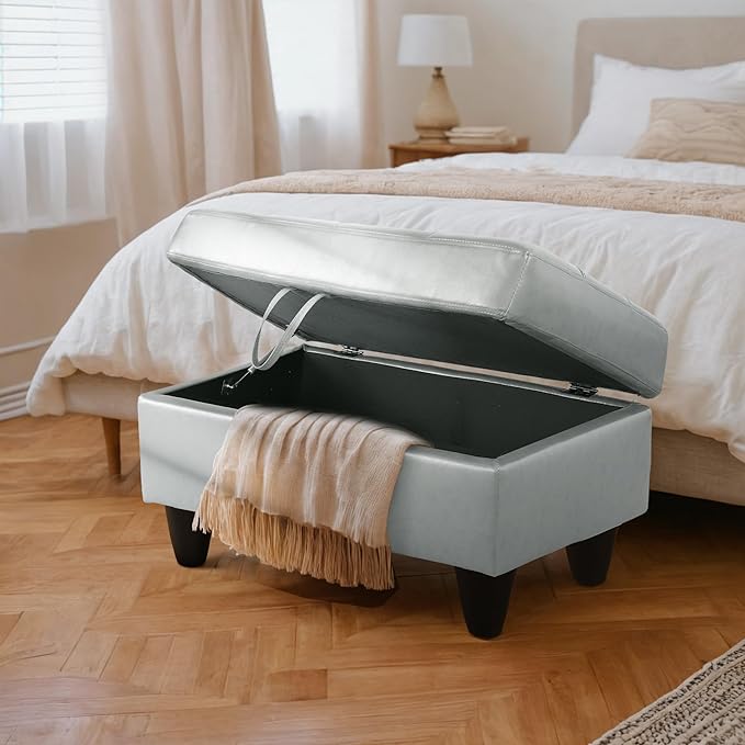 Ottoman Rectangular Storage Ottoman Bench, Faux Leather Footrest, Coffee Table, Stool Footstool with Hinged Lid for Living Room, Bedroom, Entryway, Gray, 35"x23.5"x17.5"