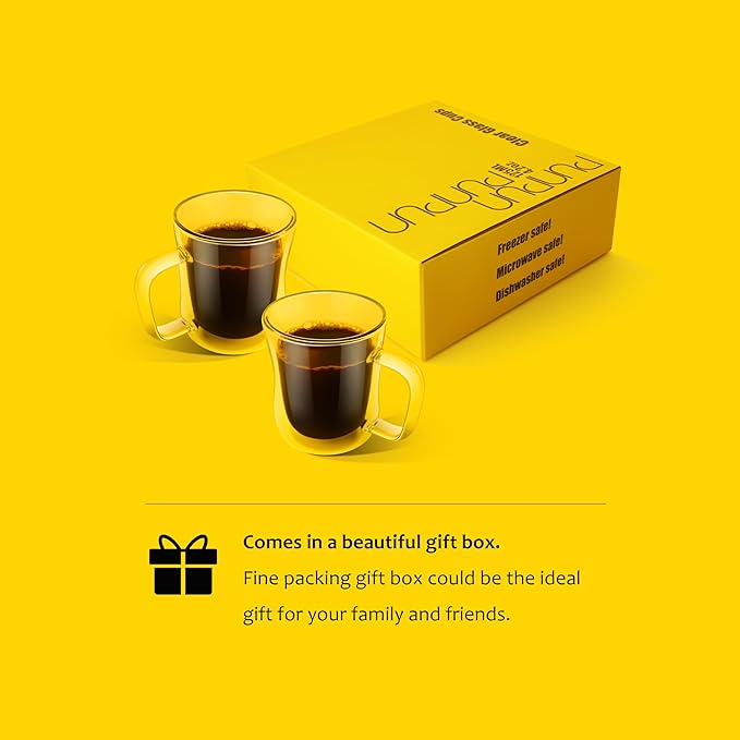PunPun Coffee 12oz.350ml Glass Mugs Espresso Cups Coffee Glass Cups Champagne Glass Clear Drinking Cups, Tea Cups Wine Glass, Microwave Safe Borosilicate Glass Cup (12 OZ./Set of 2)
