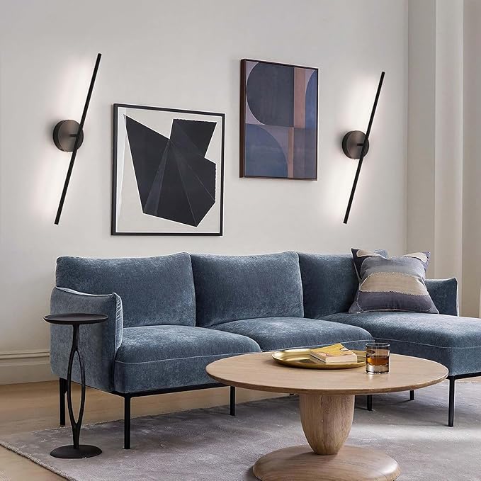 Wireless USB Rechargeable LED Wall Sconce Light (Set Of Two), Cordless Dimmable 3-light option, 360⁰ Rotateable with Remote Control for Bedroom, Bathroom, Living Room & Hallway. 28.3 inches (Black)