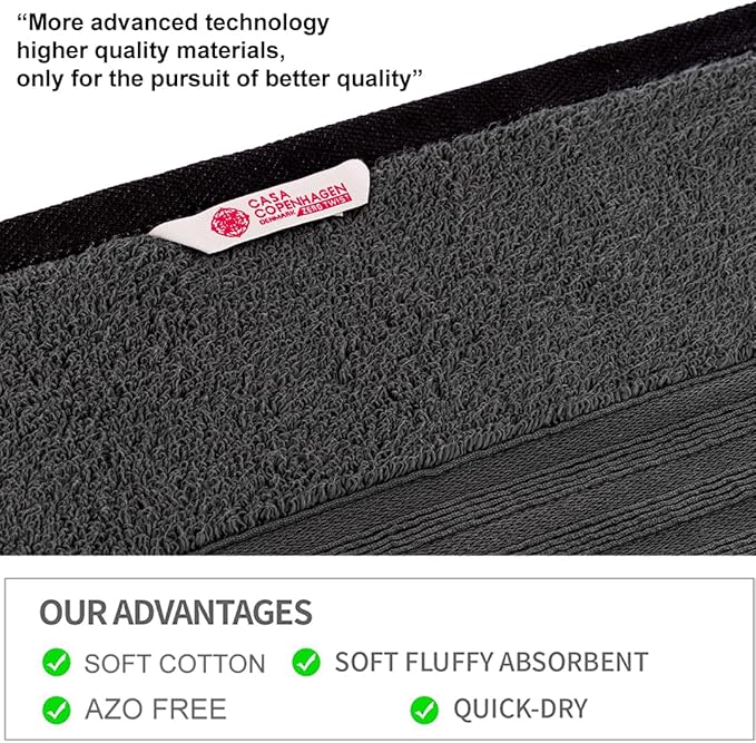 CASA COPENHAGEN Zero Twist, 6 Pieces Set 100% Cotton 0" Twist Towel Set- Pine Grey, 600 GSM, 2 Bath, 2 Hand, 2 Washcloths Made from Egyptian Cotton, Ultra Soft Luxury Towels for Bathroom.