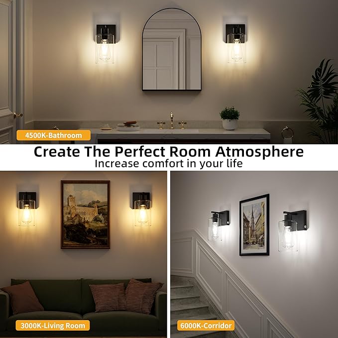 Battery Operated Wall Sconce Set of Two with Remote Wall Light Rechargeable Wireless Cordless Led Glass Wall Lamp Indoor with 3 Color Temperature Dimmable E26 Edison Bulbs for Bedroom Bathroom Hallway