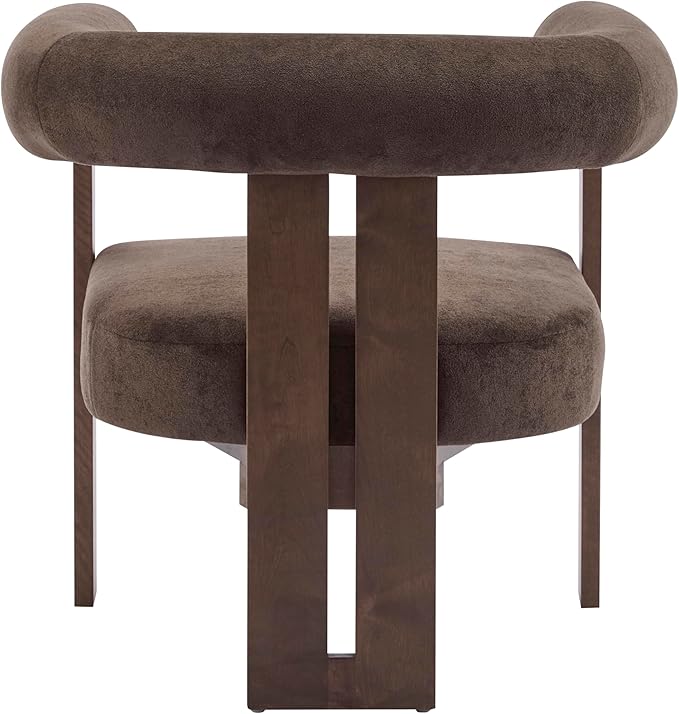 Christopher Knight Home Rones Modern Velvet Upholstered Accent Chair, Wooden Living Room Club Chair with Curved Backrest, Minimalist Bedroom Comfy Reading Chair, Thick Padded Seat, Dark Brown+Walnut
