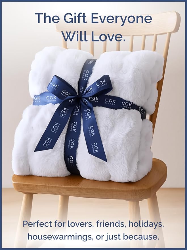 Fluffy Throw Blanket King Size - Faux Fur Throw for Couch or Bed - Ultra Plush Soft Extra Thick Faux Fur Rabbit Blanket - Comfy, Warm & Breathable - Luxury Minky Tie Dye Bedding - 90" x 108", White